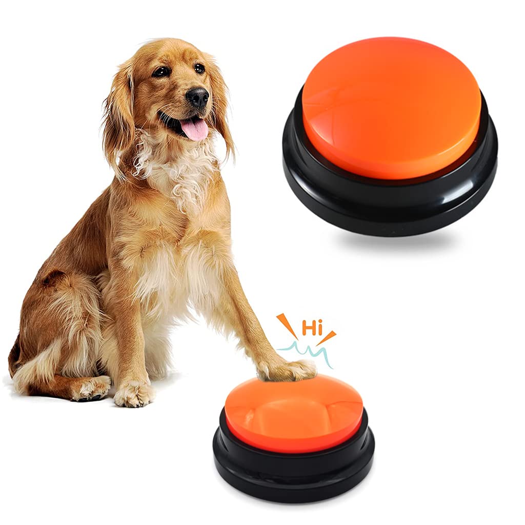 Qpets Interactive Dog Toys, Voice Recording Button, Dog Buttons for Communication Pet Training Buzzer, 30 Second Record & Playback, Funny Gift for Study Office Home (Orange) Qpets Interactive Dog Toys, Voice Recording Button, Dog Buttons for Communication Pet Training Buzzer, 30 Second Record & Playback, Funny Gift for Study Office Home (Orange)